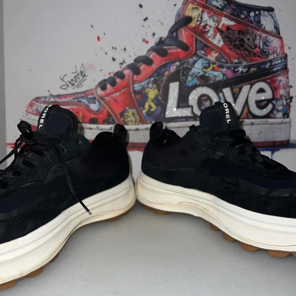 Sorel Kinetic Breakthru Tech Lace Womens 8.5 Black Good Platform Sneaker NL4855